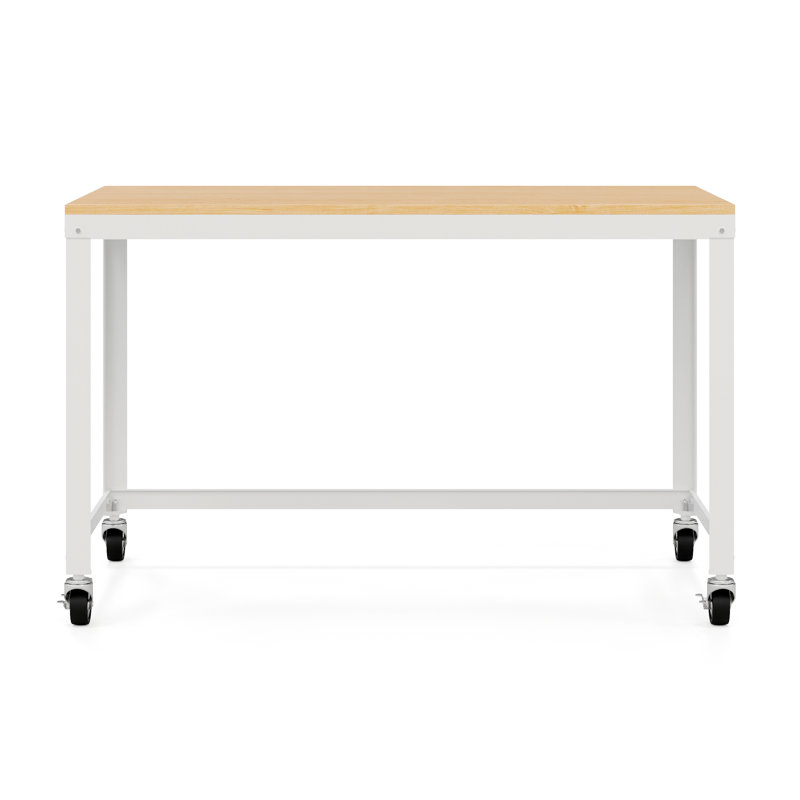 Ready-to-assemble 48-inch Wide Mobile Metal Desk with Laminate Top, White