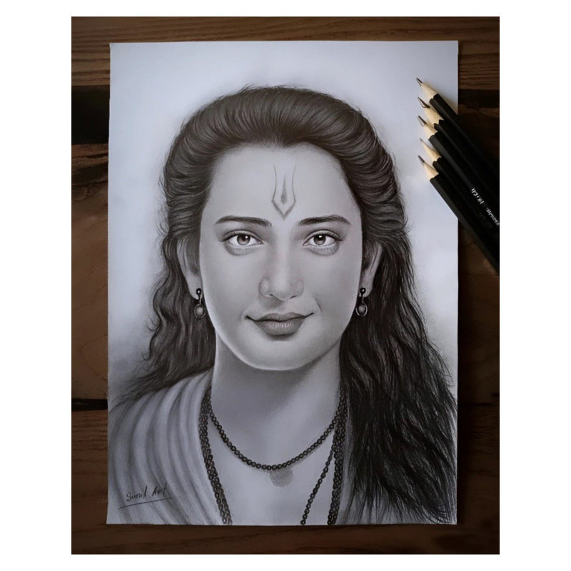 Portrait du lord Shri Ram | Graphite moyen | Par Sunil Kumar
