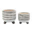Ensemble de 2 pots d'intérieur, base à pieds, ligne texturée en céramique blanche
