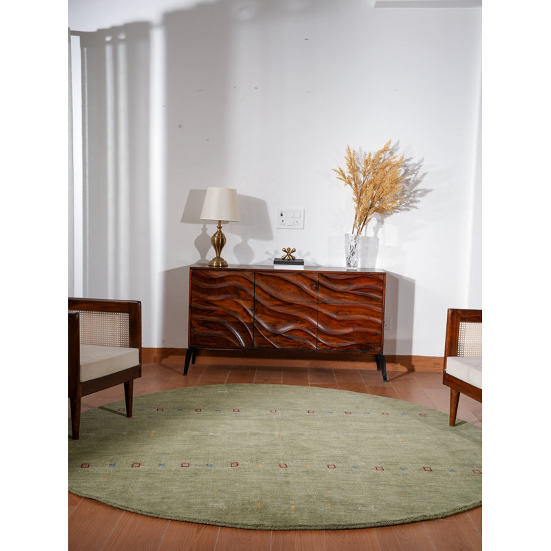 Hand Knotted Loom Wool Eco-Friendly Area Rugs - Round, Green Color, Contemporary Modern Design, High Pile Thick Handmade Anti Skid Area Rugs for Living Room, Bed Room