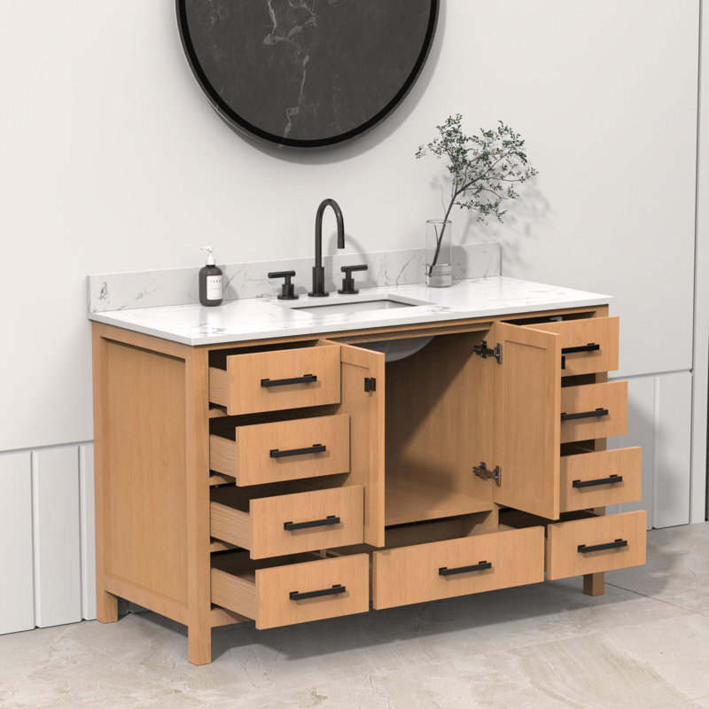 Meuble-lavabo moderne et multifonctionnel avec rangement, Chêne, 54