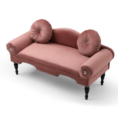 Velours moderne de 54 po de largeur pour le salon et la chambre à coucher, 2 places avec pieds en bois à garniture cloutée, confortable, couleur rose, largeur de 54 po, coussins de canapé, garniture,