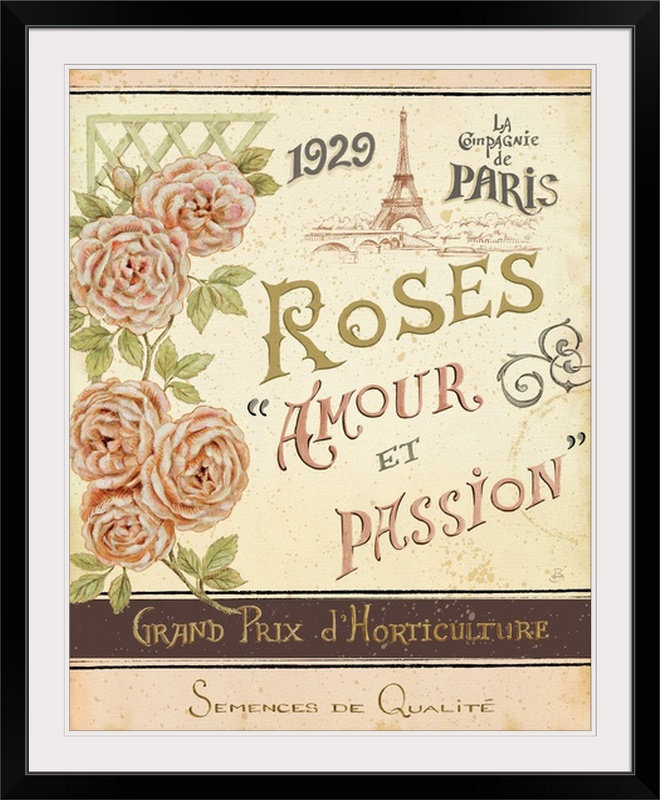 « i », art textuel brissonnet, daphné French Seed Packet, H 28 po x l 24 po x P 1 po, Cadre noir