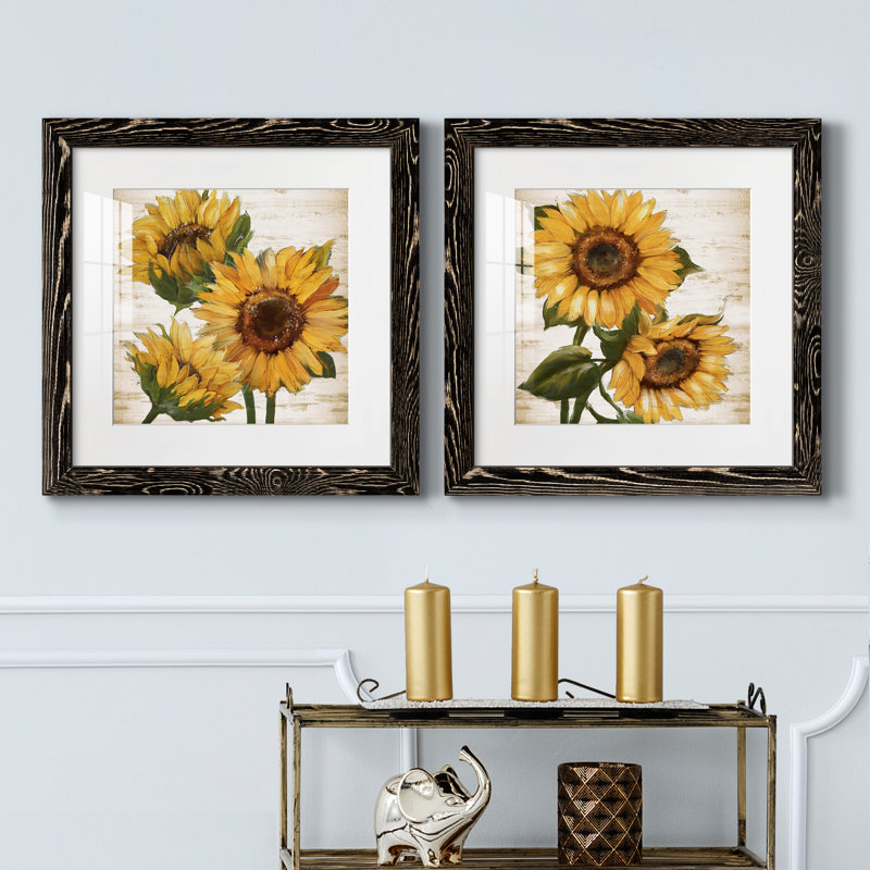 Tournesol d'été I - ensemble de 2 peintures, H 17 po x l 34 po, Papier dans un cadre photo, Noir