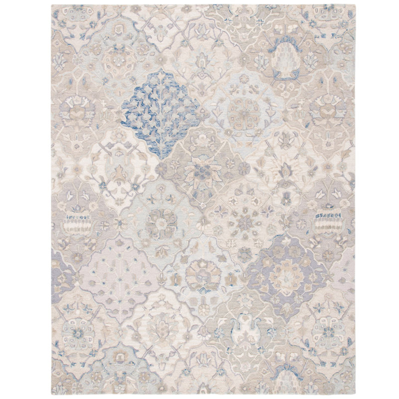 Aurelijus Oriental Handmade Tufted Wool Gray/Blue Area Rug, Rectangle 2'3" x 4'