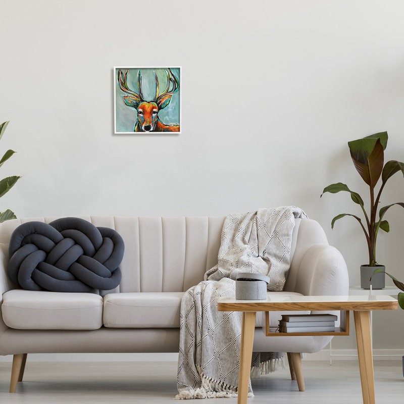 Cerf urbain moderne - peinture, H 12 po x l 12 po x P 1,5 po, Giclée encadrée blanc bord de mer
