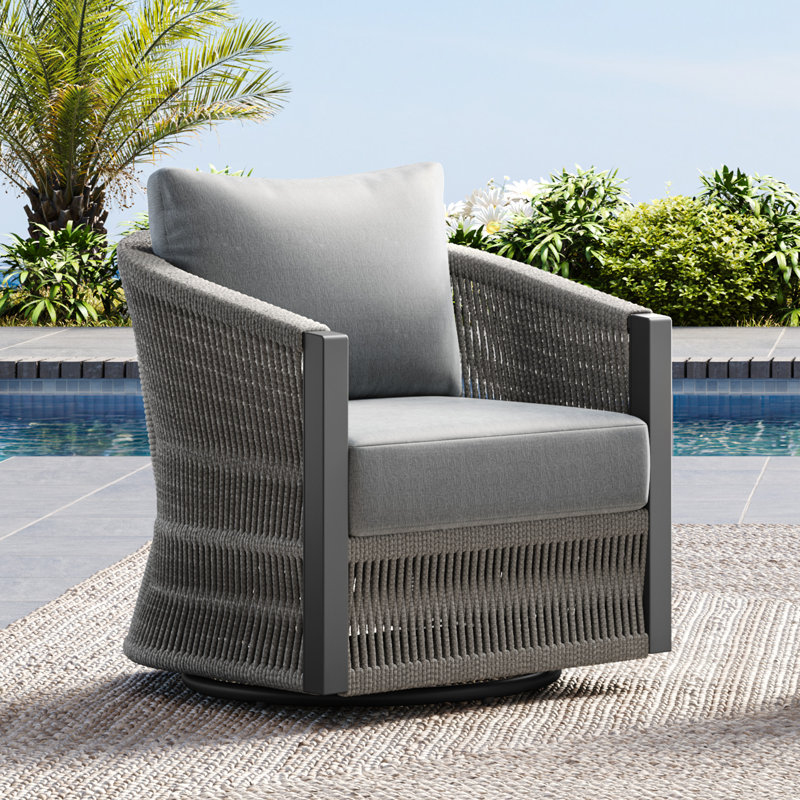 Chaise de patio pivotante en métal avec coussins Jadai , Gris clair
