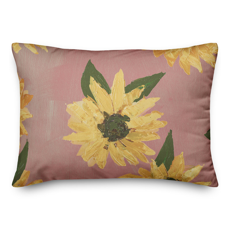  Painted Sunflower 16 Outdoor Rectangular Pillow Cover & Insert, Pink