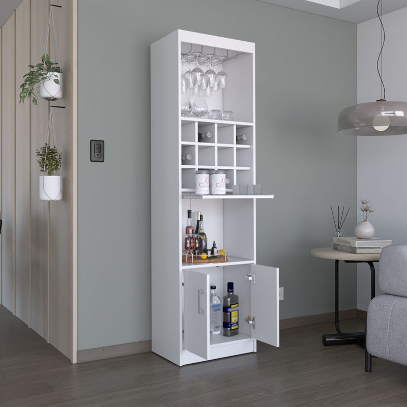 Armoire de bar moderne 71 pouces à 5 niveaux avec porte-verres à vin et porte-verres, White