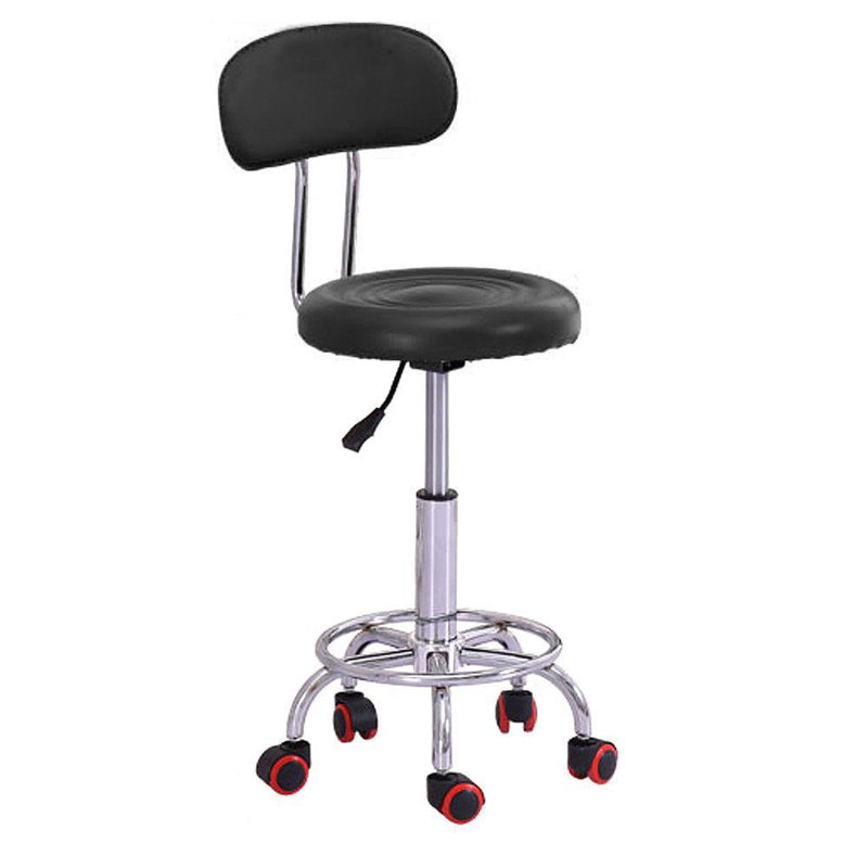 Backed Adjustable Height Ergonomic Lab Stool with Wheels, Black