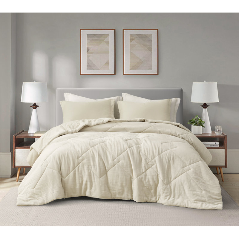 Skye Cotton Gauze Thin Comforter Set, King Comforter + 2 King Shams, Natural