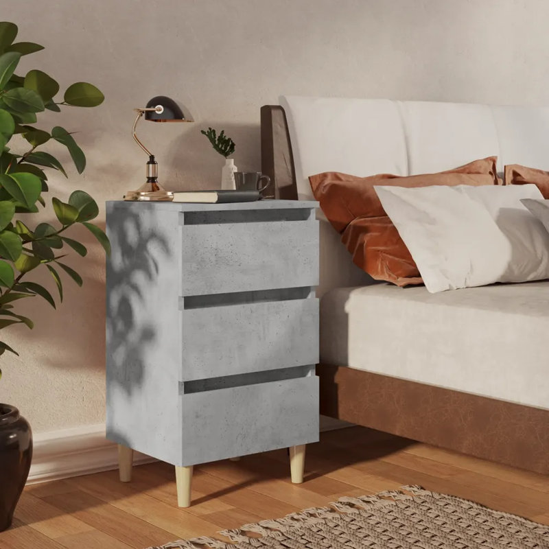 Solihull Bed Cabinet with Solid Wood Legs, Concrete Grey, 1