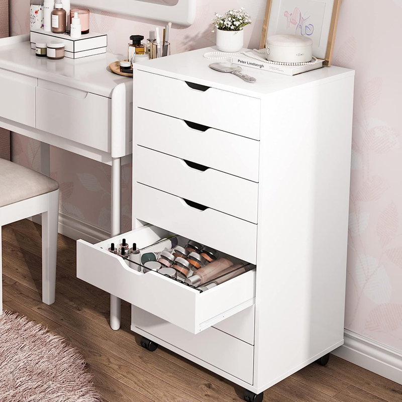 Cambrie 7-Drawer Wood Mobile File Cabinet with Lockable Wheels, Modern Storage Dresser & Filing Cabinet For Home Office