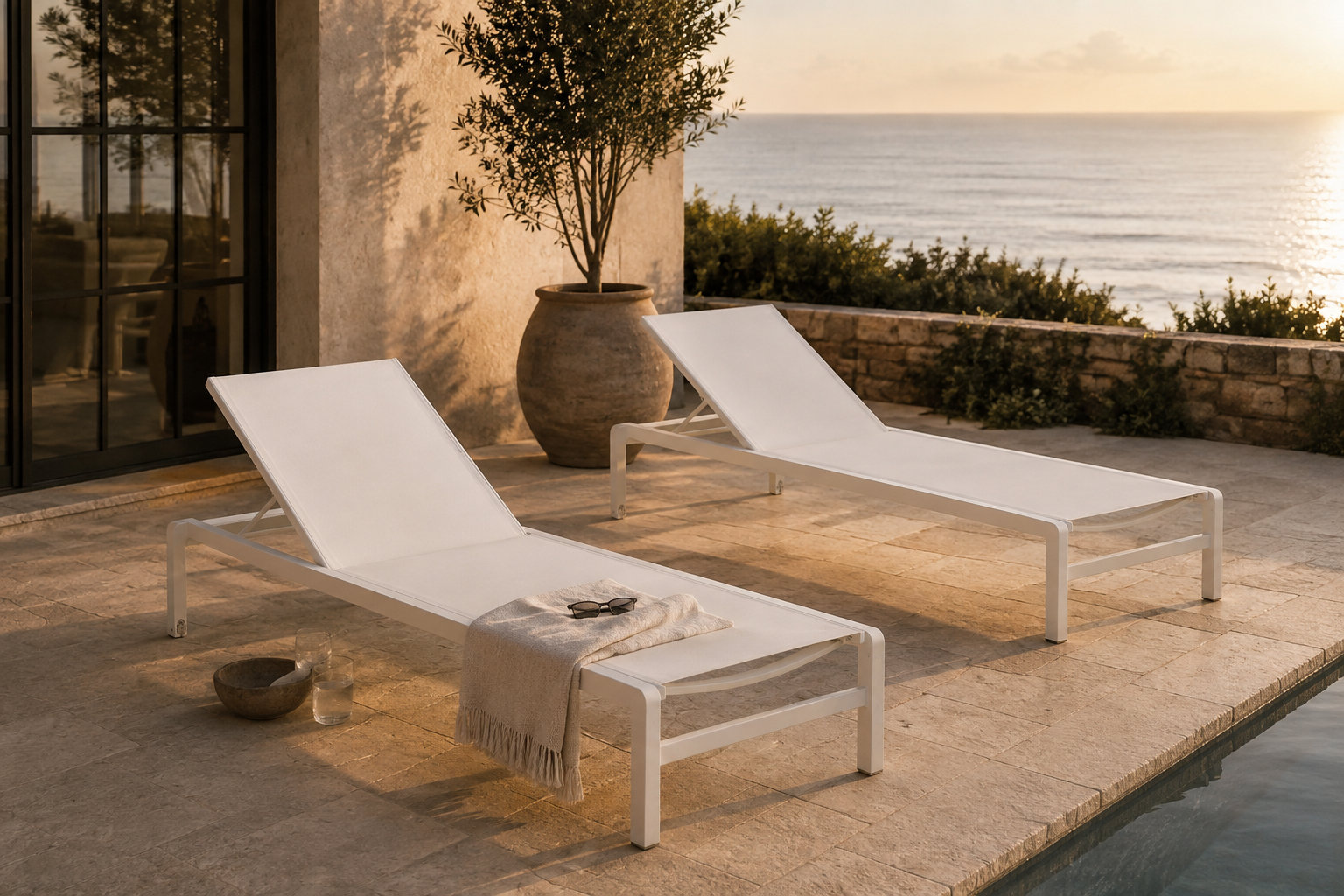 Isabella 31'' Outdoor Powder Coated Aluminum Chaise Lounge Set, White