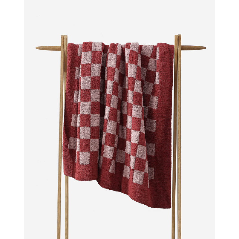 Checkerboard Knitted Throw Blanket, Pomegranate/Rose Checkered