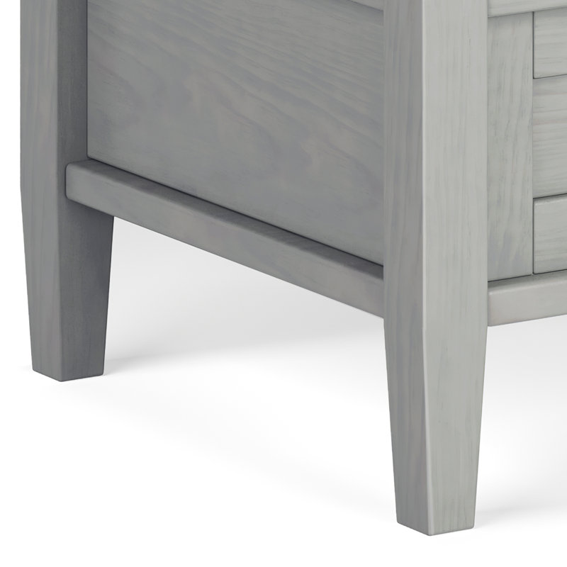 Fog Grey Solid Wood End Table with Storage Drawer