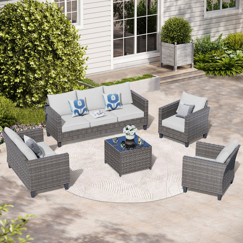 Viani 7 - Person Patio Conversation Set with Cushions, Light Gray