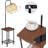 Industrial Table Floor Lamp With Usb Type-C Charging Port & Power Outlet, Solid Wood End Table Lamp With Led Bulb, Adjustable Linen Shade, 3-Tier Shelf For Living Room, Bedroom