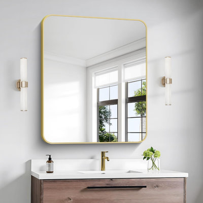 Bathroom Mirror, Wall Mirror For Bathroom Wall Mounted,Rectangle Mirror For Bathroom Over Sink,Modern Frame Round Corner For Living Room,Bedroom Entryway,Horizontal/Vertical
