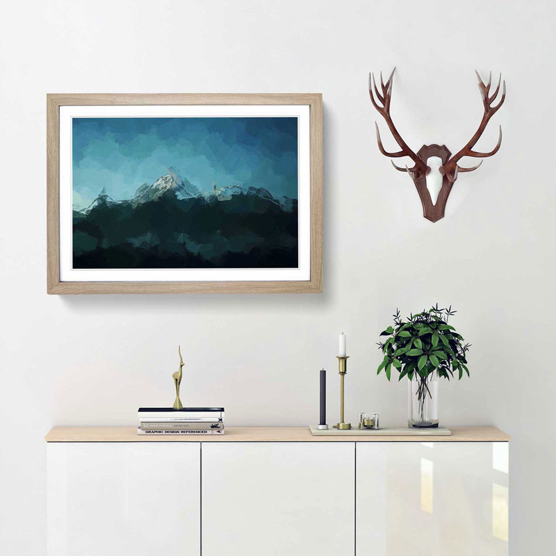 Annapurna Massif Mountains in Abstract - Picture Frame Graphic Art Print, 62cm H x 87cm W x 2cm D, Oak Framed