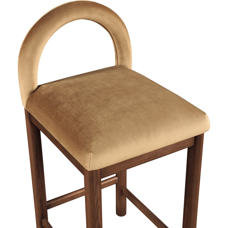 Tabouret de comptoir Conrad, Siège en velours selle / cadre brun