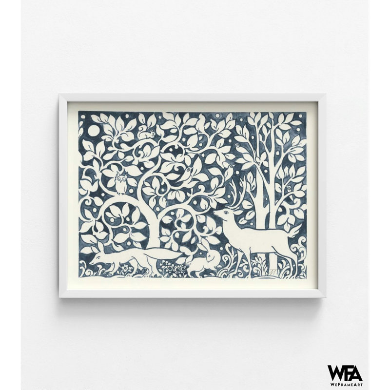 Forêt, art mural, Cadre simple blanc, Pas de tapis, H 42 po x l 56 po