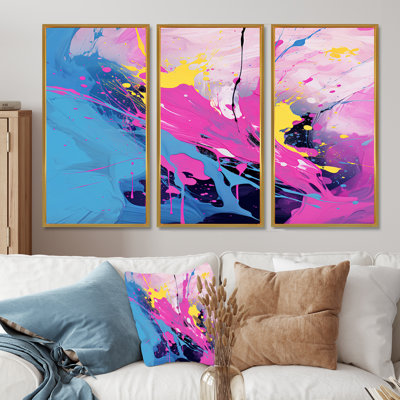 «Pink Blue Paint Splash Pop Art», ensemble d'art mural abstrait