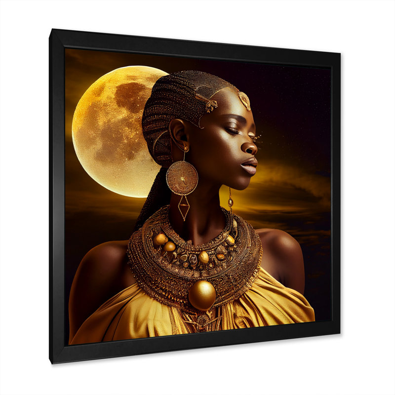 «Queen African Woman Under Moon III», impression sur toile, Impression noire sur toile encadrée, H 16 po x l 16 po x P 1 po