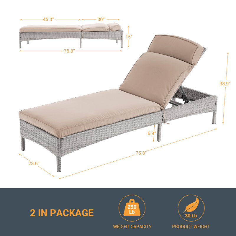 Cyriah Outdoor Wicker Chaise Lounge , Cushion Included, Sand