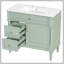 Meuble-lavabo de 36 po avec lavabo, armoire de salle de bain autoportante avec lavabo en céramique, tiroir rabattable, tablette réglable, structure en bois d'hévéa et panneaux de fibres à densité moyenne, poignées en métal, finition peinte en vert-1384990369-1384990380