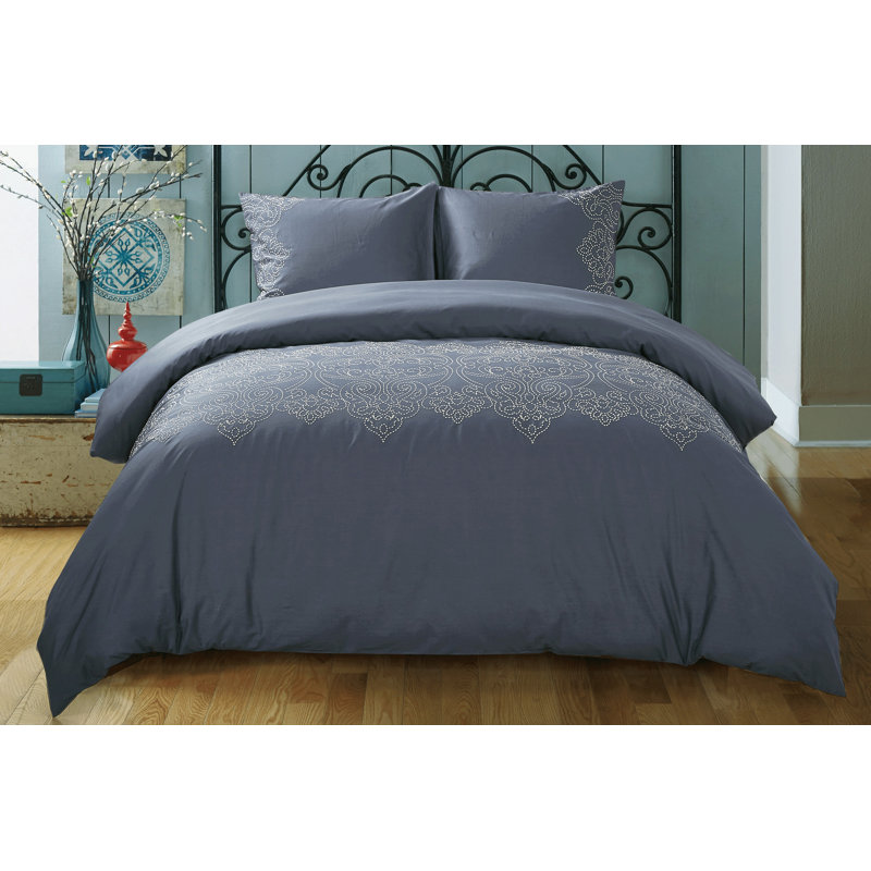 Toohey Modern & Contemporary Duvet Cover, Full/Queen, Blue/Taupe