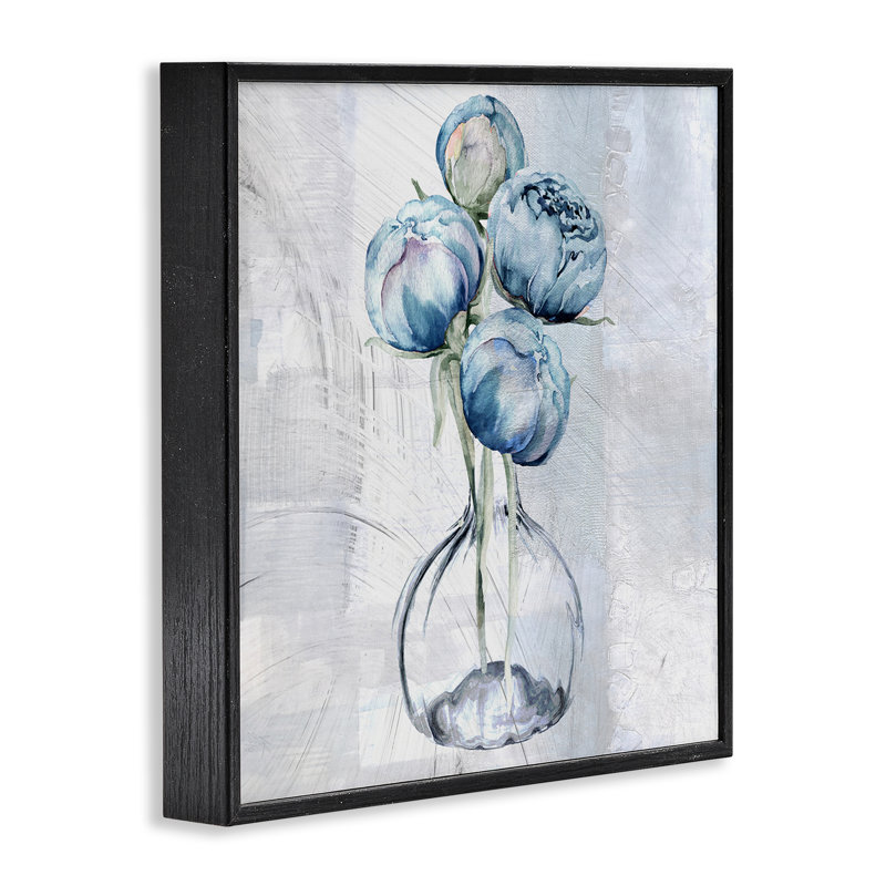 Vase encadré Tale Of Blue, par Sophie 6, H 17 po x l 17 po, Giclée encadrée noir minuit