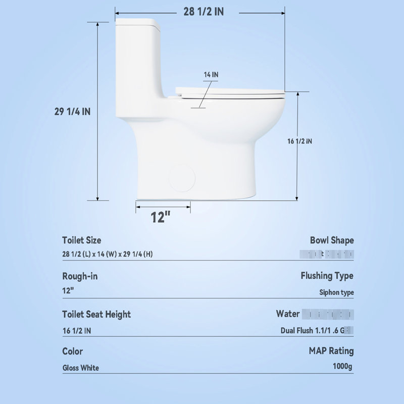 Comfortable Toilet With 17" Seat, 1.1/1.6 Dual Flush, Rimless Sanitary Basin, Quiet Gloss White 006 For Bathroom One Piece Hygienic Ceramic Silent