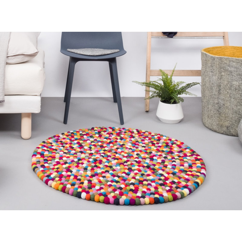 Round Lotte Geometric Wool Hand Woven Area Rug, Round 70cm