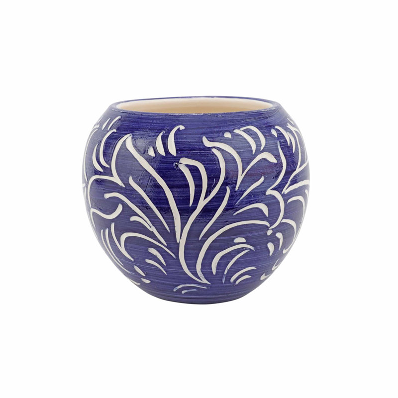 Rustic Handmade Planter, 7.75" H x 8.5" W x 8.5" D, Blue
