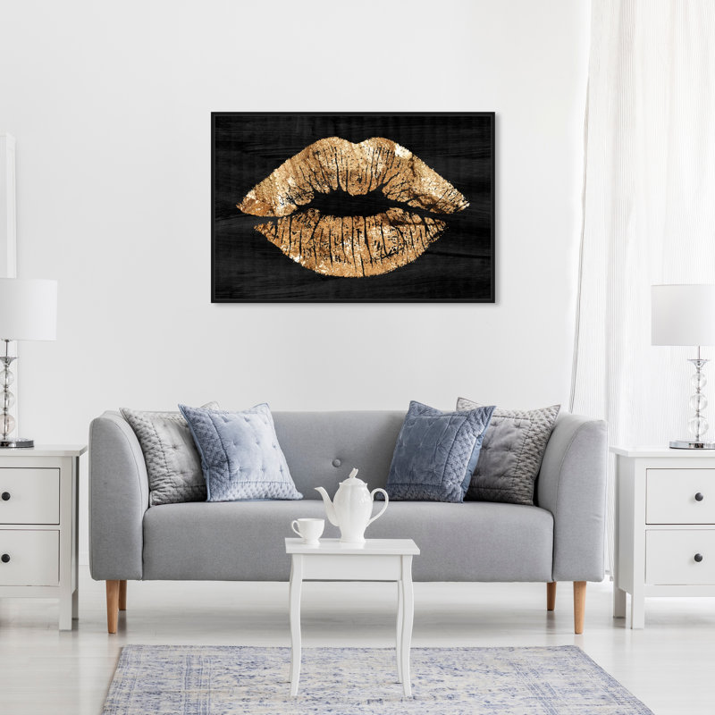 «Fashion and Glam Solid Kiss Night Lips», reproduction d'impression, L 30 po x H 20 po, Cadre noir