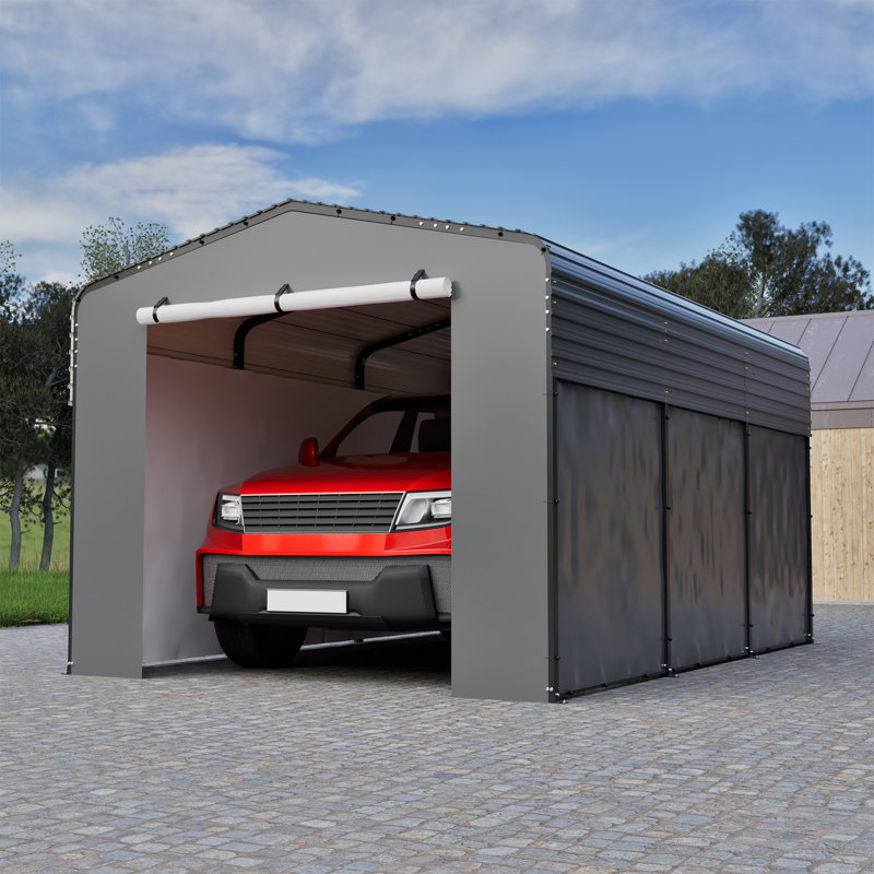 Heavy Duty Metal Carport, Outdoor Garage Car Shelter Shade Removable Sidewalls With Galvanized Roof & Waterproof Cloth