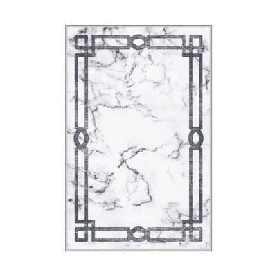 Saraghna Abstract Machine Woven Rectangle 5'11" x 9'2" Polyester Area Rug in Black/White/Grey
