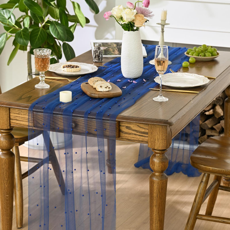 Gauze Pearl Spring Table Runner 70 x 300 cm | Seasonal Sheer Chiffon Cheesecloth Dining Holiday Birthday Wedding Table Decor for Home Party