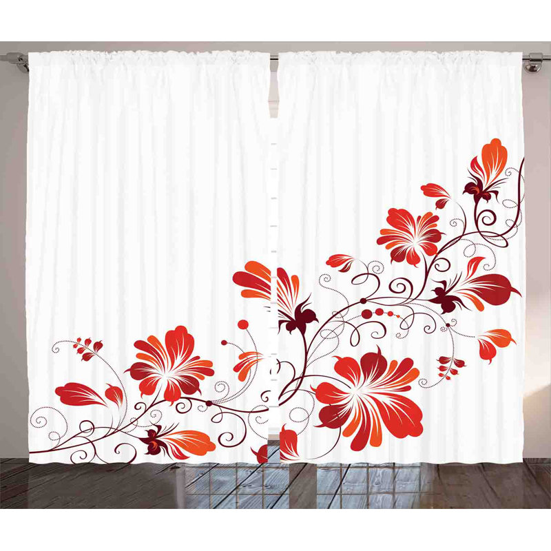 House Curved Lace Branch Decor Nature / Floral Semi-Sheer Rod Pocket Curtain Panels, 54" W x 84" L