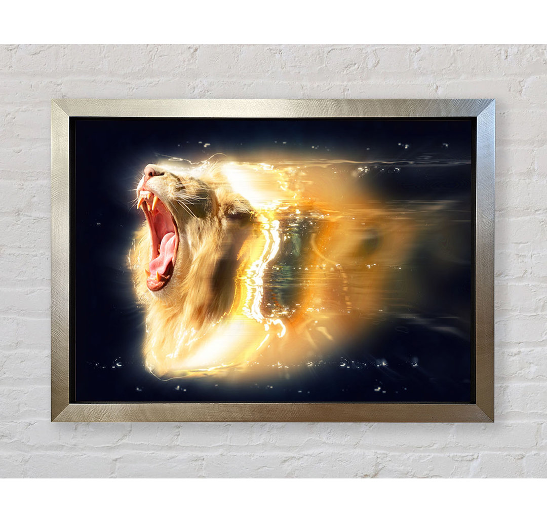 Lion Roaring Light Gerahmter Druck