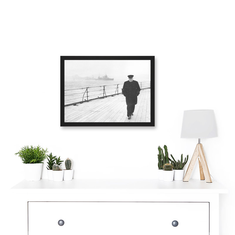 War World WW2 Prime Minister Winston Churchill Deck Ship Britain - Single Picture Frame Print