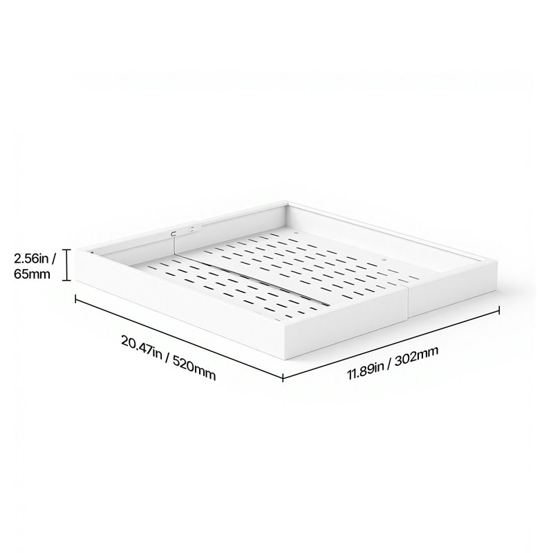 Organisateur d'armoire coulissant, largeur extensible (12,2 po à 18,9 po), tiroirs coulissants profonds pour armoires de 20,47 po, tiroir coulissant pour organisateur d'armoire de cuisine avec bandes nano-adhésives, blanc