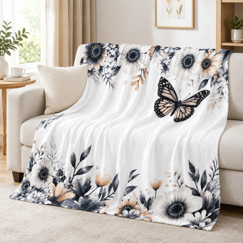Couverture en flanelle Butterfly Floral, L 40 po x l 30 po