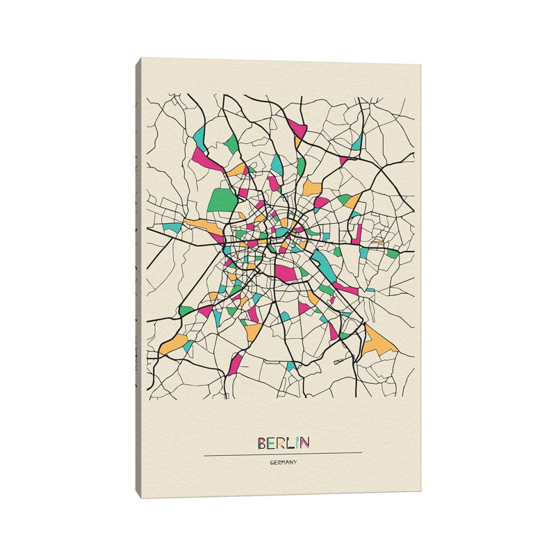 Berlin, Germany Map by Ayse Deniz Akerman - Wrapped Canvas Gallery-Wrapped Canvas Giclée