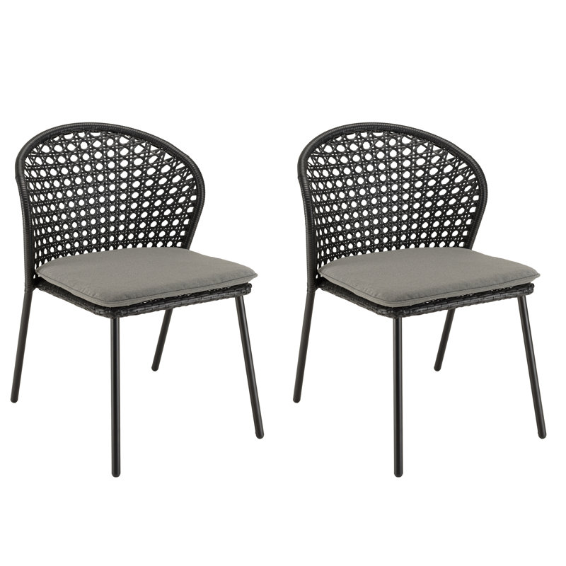 Maday Patio Dining Side Chair with Cushion, Grey, Black