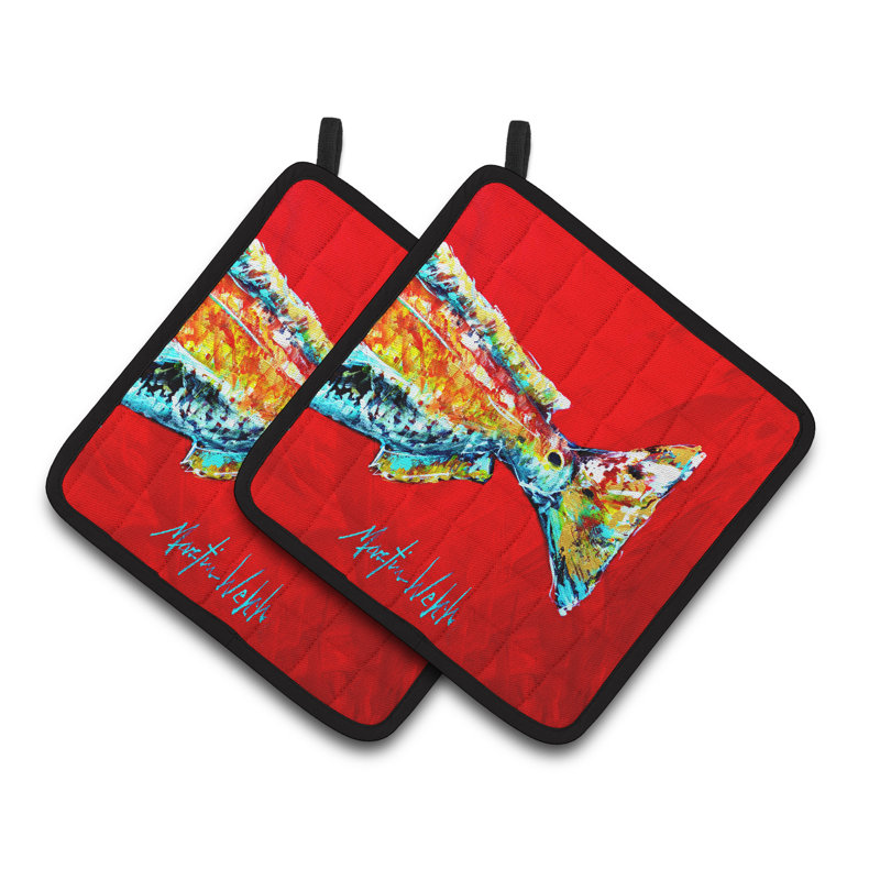 Caroline's Treasures Red Fish Polyester Potholder Set