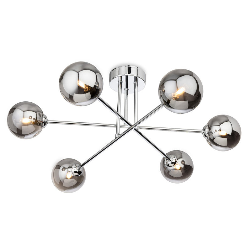 Glass Flush Mount, Chrome, Smoked, 6