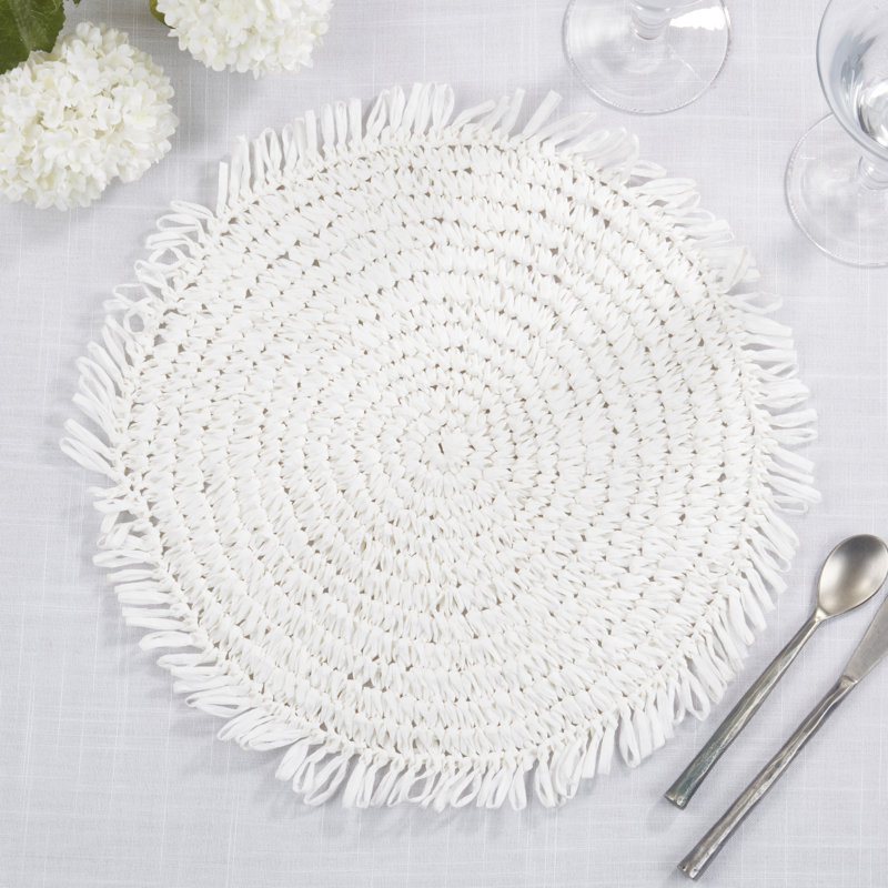 Kiri Collection 100% Paper Raffia Round Placemat, White