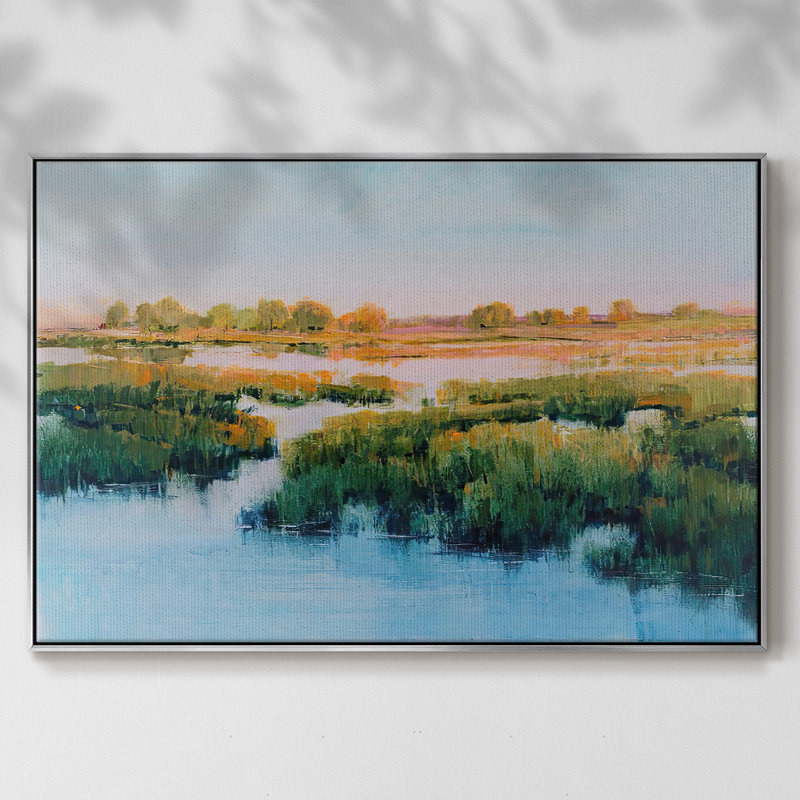 Toile tendue avec cadre Marshland View II, Encadrement argenté, H 17 po x l 25 po x P 2 po